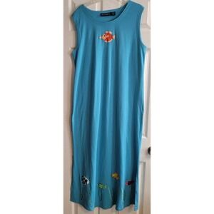 Pushpa TShirt Dress Embroidered Fish Women Size XL Stretch Boho Granola